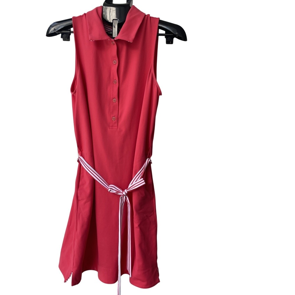 Tommy Bahama IslandZone Coral Sleeveless Polo Dress Belted Pockets Womens Medium